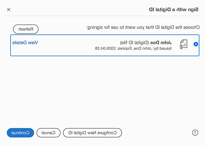 Select the digital ID